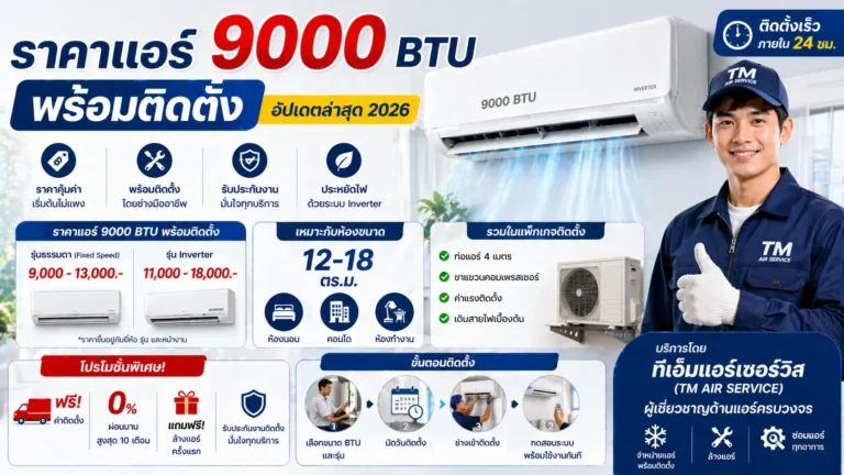 ราคาแอร์ 9000 btu พร้อมติดตั้ง