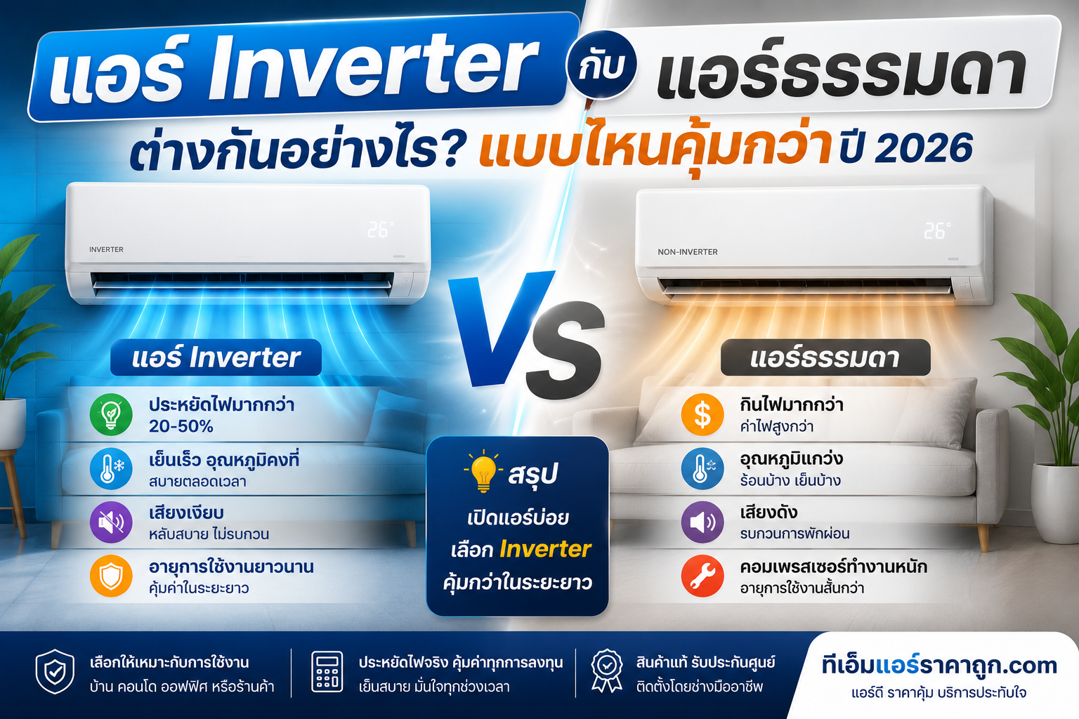 แอร์ Inverter กับแอร์ธรรมดา ต่างกันอย่างไร คุ้มกว่าจริงไหม