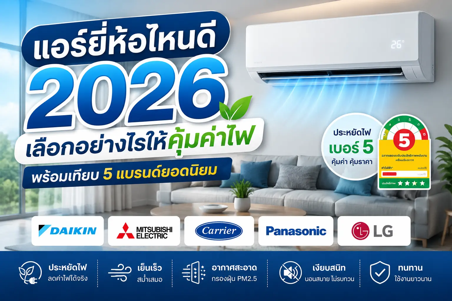 แอร์ยี่ห้อไหนดี 2026 เลือกอย่างไรให้คุ้มค่าไฟ